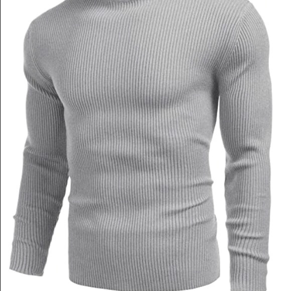 Gray Ribbed Slim Fit Turtle Neck - Picture 2 of 3